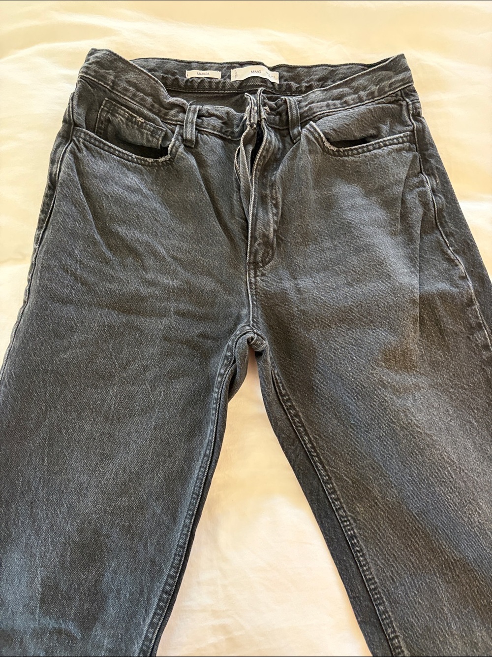 Mango Relaxed Drawstring Jeans in Washed Black